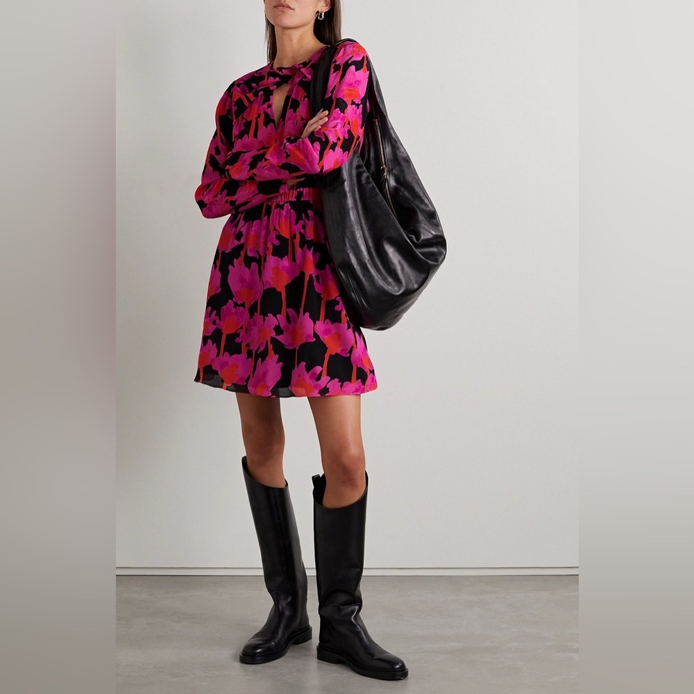 NWOT Jason Wu Cutout Gathered Floral-Print Crepon Mini Dress - Picture 2 of 9